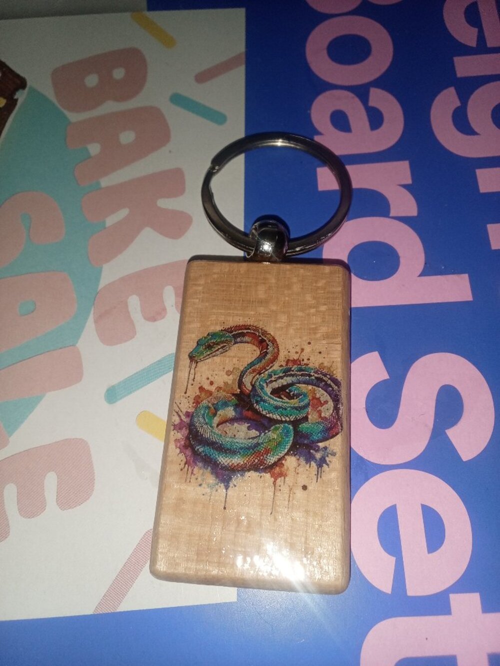 Handmade Wooden Snake Keychain
